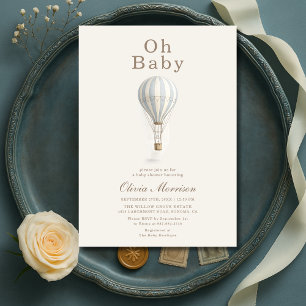 Invitation Oh Bébé Montgolfière Bleu Garçon Baby Shower