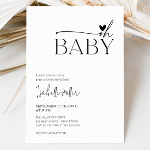 Invitation Oh bébé noir blanc Baby shower neutre genre
