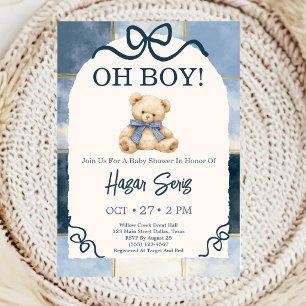 Invitation Oh Bébé Ours en Peluche Bleu Baby Shower