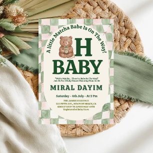 Invitation Oh Bébé Ours Mignon Aquarelle Matcha Baby Shower