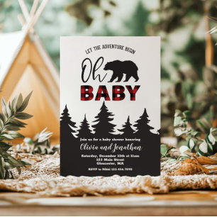 Invitation Oh Bébé Ours Rouge à Carreaux Buffalo Baby Shower