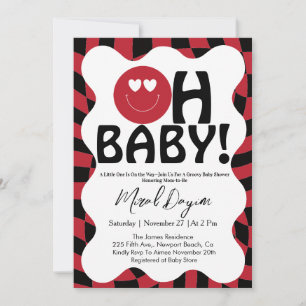 Invitation Oh Bébé ! Rétro Groovy Happy Face Baby Shower 