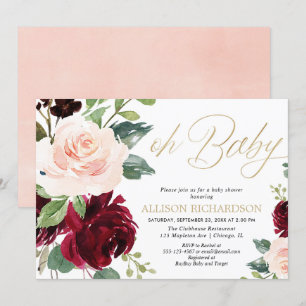 Invitation Oh bébé rose or bordeaux bordeaux fille baby showe