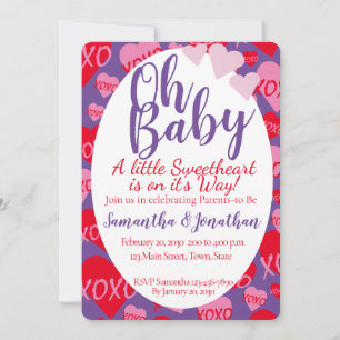 Invitation Oh bébé rose rouge amoureux Baby shower pourpre