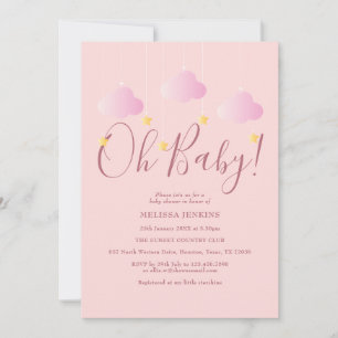 Invitation Oh Bébé Rose Scintillant Scintillant Bébé Fête de 