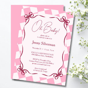 Invitation Oh Bébé Rubans à carreaux roses bébé Shower