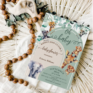 Invitation Oh Bébé Safari Jungle Animaux Baby Shower