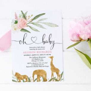 Invitation Oh bébé safari verdure or fille baby shower