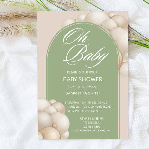 Invitation Oh bébé sauge beige ballon arc minimaliste simple