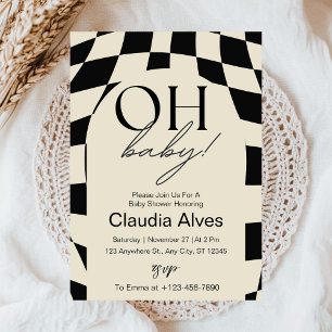 Invitation Oh Bébé Simple Moderne Fête de Bébé Noir Beige