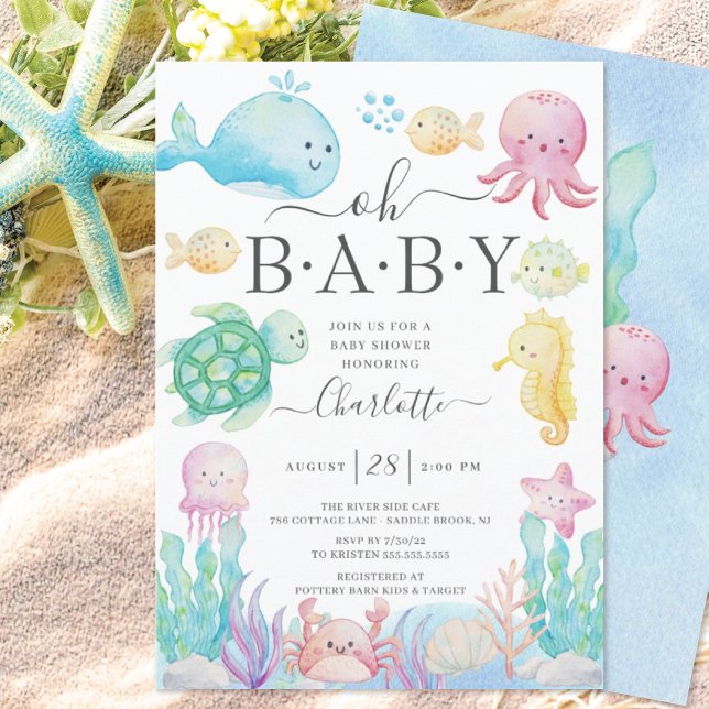 Invitation Oh Bébé Sous Le Baby shower De Mer (Créateur téléchargé)