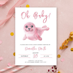 Invitation Oh Bébé! Tondu rose aquarelle Bébé Shower