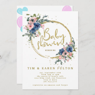 Invitation Oh bébé verdure rose or rose baby shower fille fle