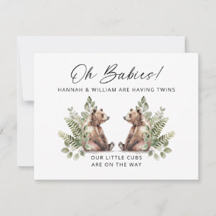 Invitation Oh Bébés Twins Sur Le Chemin Aquarelle Ours Cubs