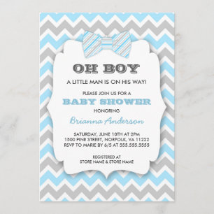 Invitation OH BOUTEILLE baby shower Bowtie / chevron gris ble