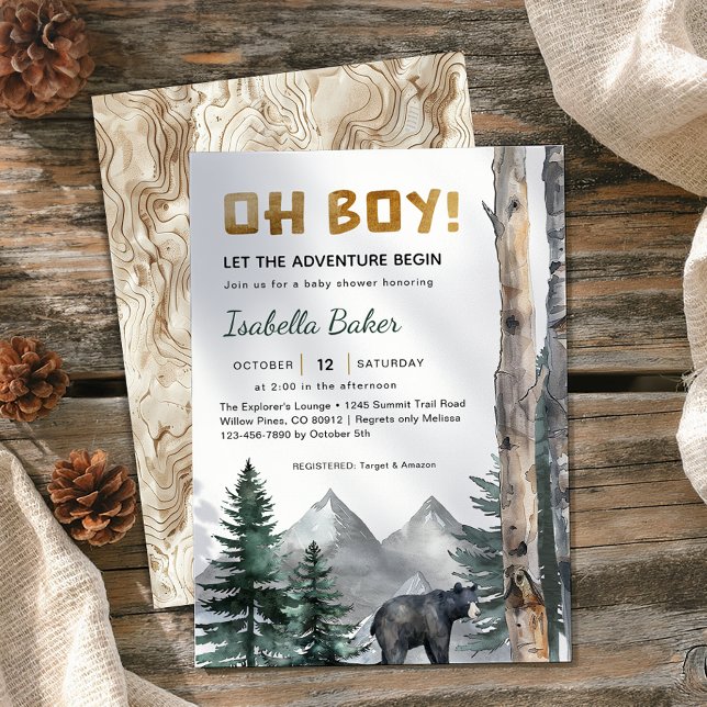Invitation Oh Boy Adventure Begin | Baby shower de l'ours des (Oh Boy Baby Shower Invite)