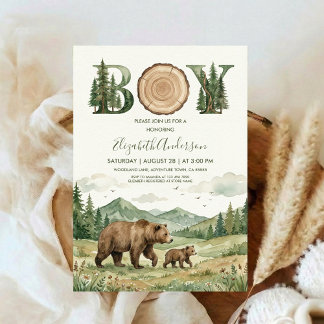 Invitation Oh Boy Adventure Woodland Bear Baby Shower