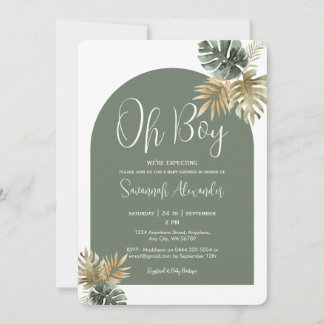 Invitation Oh Boy Aquarelle Feuilles Tropicales Baby Shower