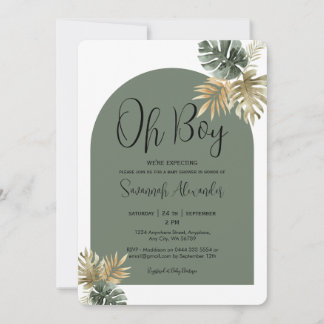 Invitation Oh Boy Aquarelle Feuilles Tropicales Baby Shower