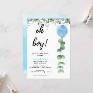 Invitation Oh Boy ballon verdure eucalyptus shower bébé