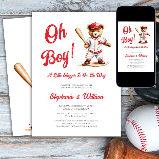 Invitation Oh Boy Baseball  Baby Shower Ourson Mignon (Créateur téléchargé)