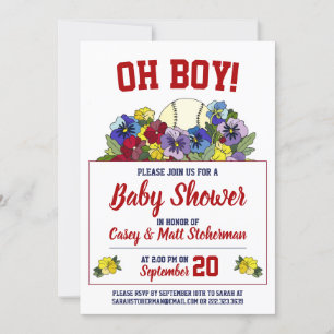 Invitation Oh Boy Baseball en Baby shower Fleurs