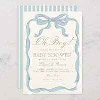 Oh boy Bleu Ruban Cute Baby shower élégant