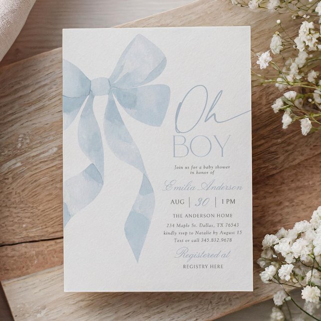 Invitation Oh Boy Blue Bow Baby Shower (Créateur téléchargé)