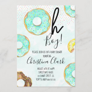 Invitation Oh Boy Blue Donut Baby shower à thème