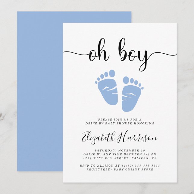 Invitation Oh Boy Blue Drive Par Baby shower (Devant / Derrière)
