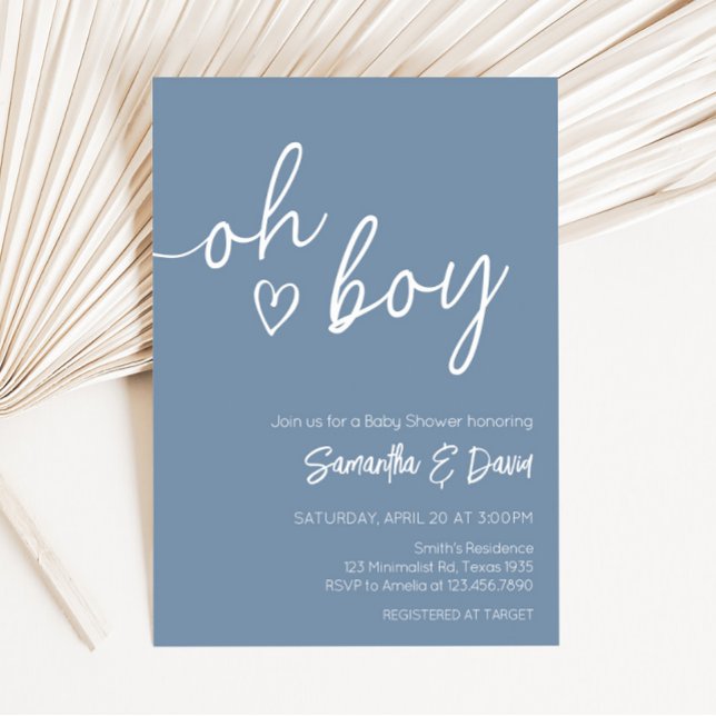 Invitation Oh Boy Boho Baby shower minimaliste (Boho Minimalist Baby Shower Invitation)
