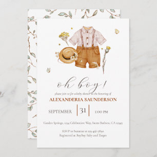 Invitation Oh Boy Boho Vêtements rustiques Baby shower de cam