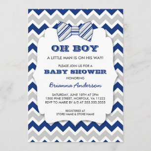 Invitation OH BOY Bow cravate baby shower / chevron gris mari