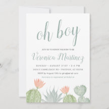 Oh Boy Cactus Baby shower Invitation, Desert Baby