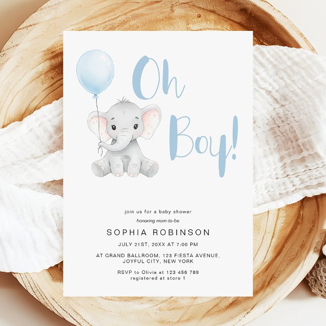 Invitation Oh Boy Cute Elephant Pastel Baby shower (Créateur téléchargé)