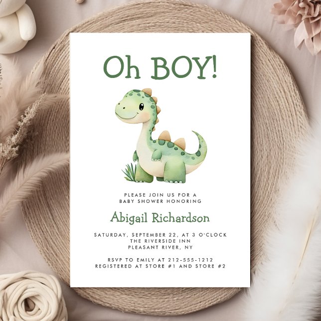 Invitation Oh Boy Cute Green Dinosaur Baby shower (Créateur téléchargé)