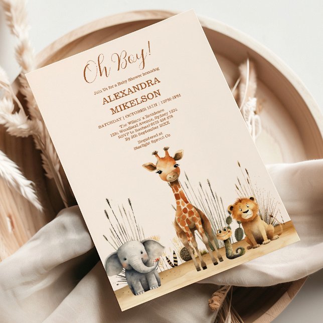 Invitation Oh Boy Cute Safari Baby shower de verdure animal (Créateur téléchargé)