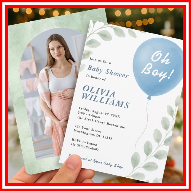 Invitation Oh Boy Eucalyptus PHOTO Greenery Baby Shower (Créateur téléchargé)
