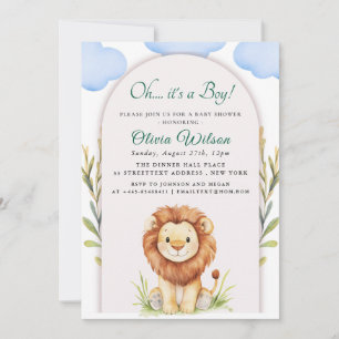 Invitation “Oh Boy !” Fête de bébé Lion avec feuillage