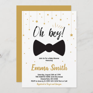 Invitation Oh Boy Gold Stars Bow cravate Baby shower