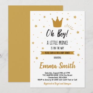 Invitation Oh Boy Gold Stars Golden Crow Baby shower