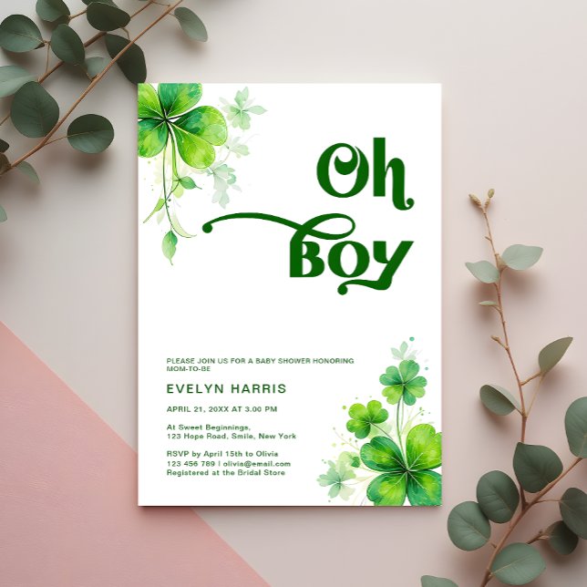 Invitation Oh Boy Greenery Baby shower de la Saint Patrick (Créateur téléchargé)