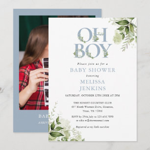 Invitation Oh Boy Greenery Dusty Blue Baby shower photo
