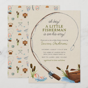 Invitation Oh Boy Little Fisherman Baby shower d'aquarelle
