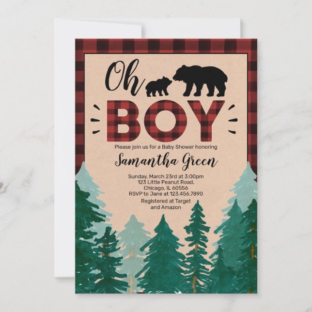 Invitation Oh Boy Lumberjack Baby shower (Devant)