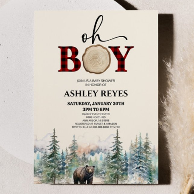 Invitation Oh Boy Lumberjack Baby shower d'ours de forêt (Créateur téléchargé)