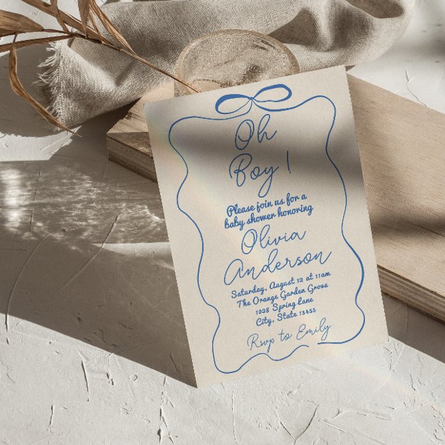 Invitation Oh Boy Main dessinée Écrit Baby shower Bleu Boy Bo (Créateur téléchargé)