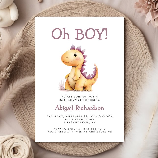 Invitation Oh Boy mignon Orange Purple Dinosaur Baby shower (Créateur téléchargé)