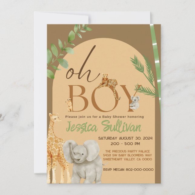 Invitation Oh Boy Safari Animal Earth Baby shower de tonalité (Devant)