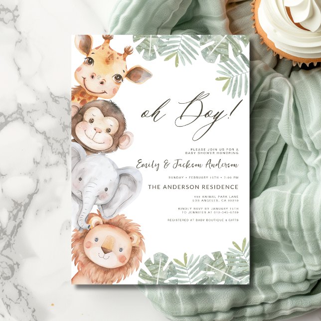 Invitation Oh Boy Safari Baby shower animal garçon (Créateur téléchargé)